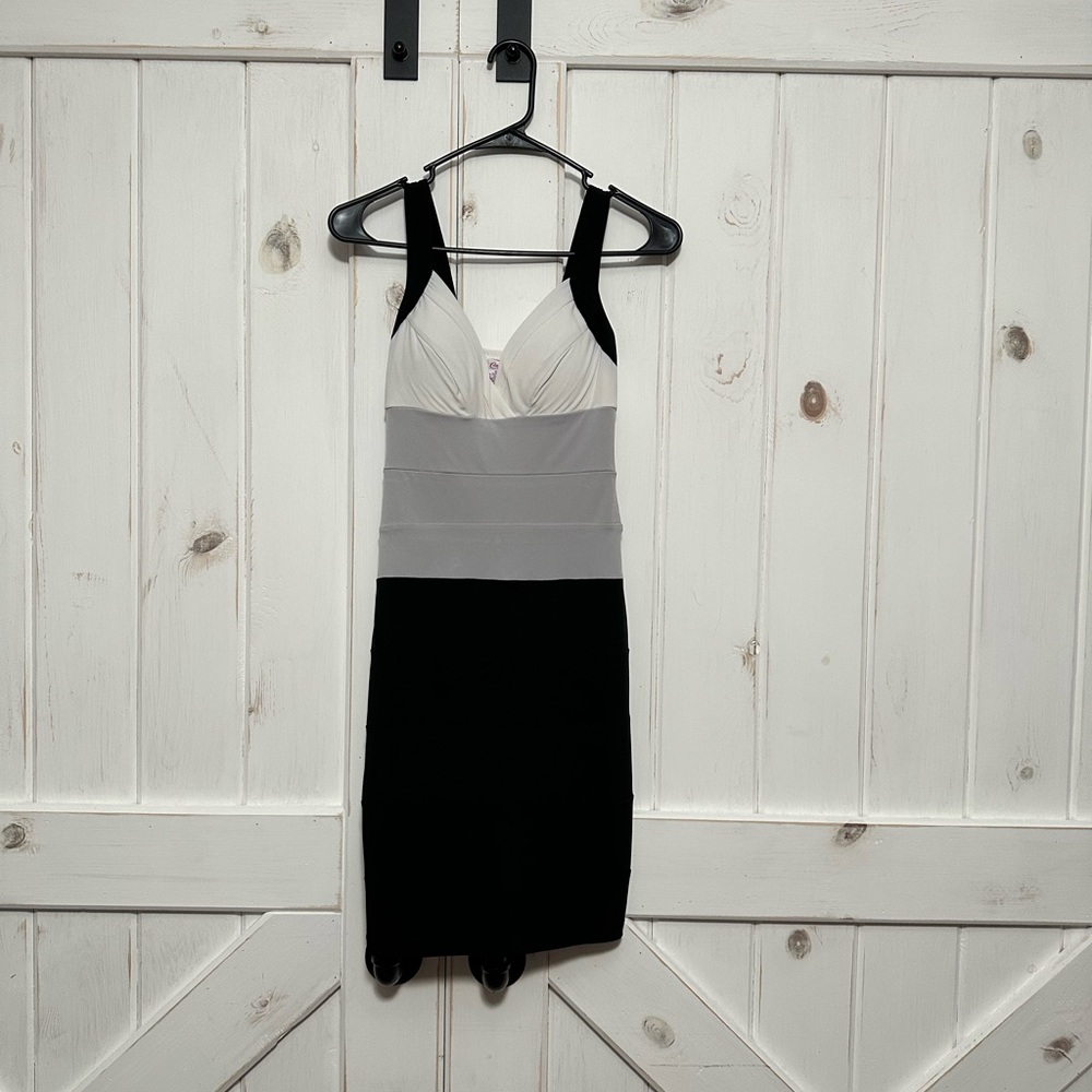 Candie’s Black, White, and Grey Form Fitting Tank Mini Dress
